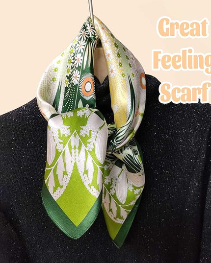 kcctoo 27.5" Mulberry Silk Feeling Head Scarf Women's Fashion Square Neck Satin Scarfs for Bag Hair Scarves Gift