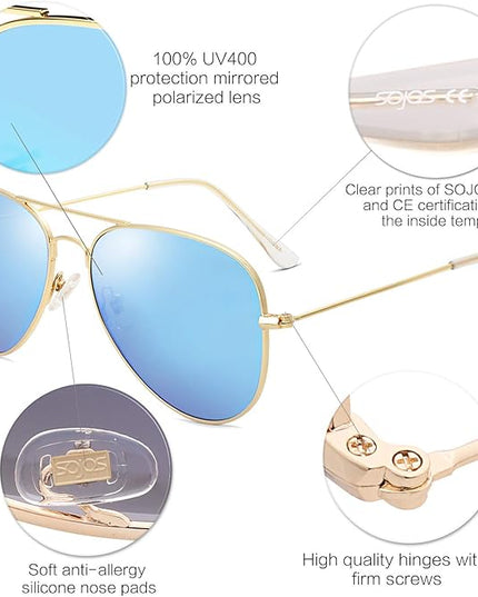 SOJOS Classic Aviator Polarized Sunglasses for Men Women Vintage Retro Style