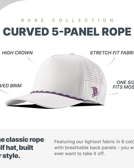 Branded Bills Vintage Old Glory PVC Curved 5 Panel Rope Hat, Fits 7-7 7/8, Adjustable Snapback | Lightweight, Comfort Stretch