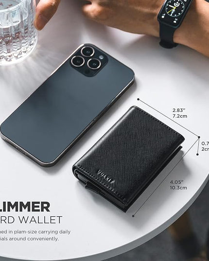 VULKIT Pop up Card Wallet Minimalist Cash Wallets RFID Blocking Leather Smart Credit Card Holder with ID window for Men(Cross Black)