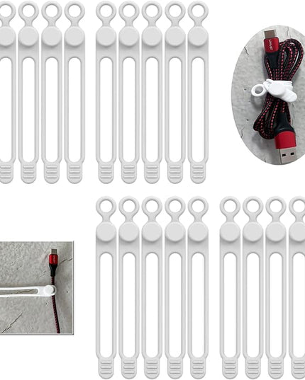 [20Park]UMUST Silicone Cable Ties, Reusable Cable Management Organizer,Cable Straps,Cord Ties,Multipurpose Elastic Cord Organizer for Bundling and Fastening Cable Cords Wires(white)