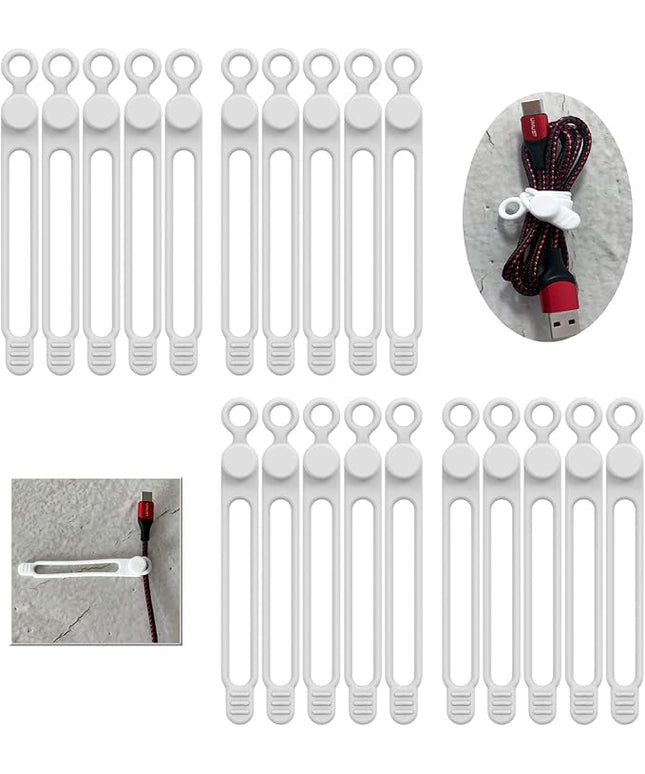 [20Park]UMUST Silicone Cable Ties, Reusable Cable Management Organizer,Cable Straps,Cord Ties,Multipurpose Elastic Cord Organizer for Bundling and Fastening Cable Cords Wires(white)