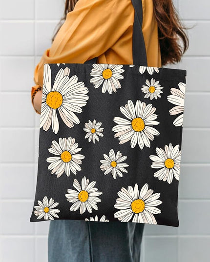 AUSVKAI Canvas Tote Bag Aesthetic for Women, Cute Reusable Cloth Cotton Bags for College Shopping Beach Grocery Trendy Gifts