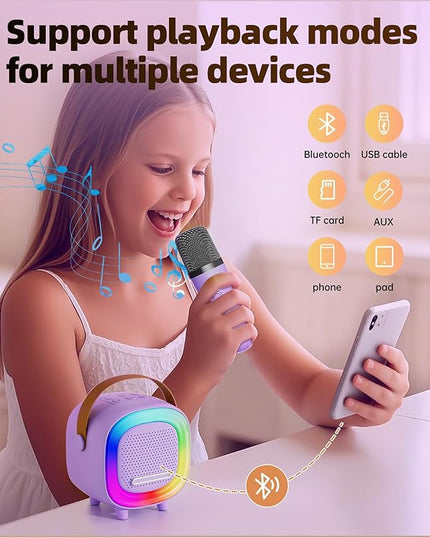 Mini Karaoke Machine Speaker for Kids Adults, Portable Bluetooth with 1 Wireless Microphones, Children's Day Birthday Gift Ideas for Toys for Teens Boys and Girls Aged 4, 5, 6, 7, 8, 9, 10, 11, 12+