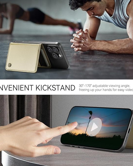 Defencase for Magsafe Wallet Magnetic Card Holder RFID Blocking, PU Leather Minimalist Phone Wallet for MagSafe Phones and Cases for iPhone 17/16/ 15/14/ 13/12/ Pro/Max/Plus/Air, Gold