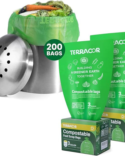 3 Gallon Compostable Trash Bags, Compost Bags for Countertop Bin, 200 Count (Pack of 2) BPI Certified and Meet The ASTM D6400 Standard