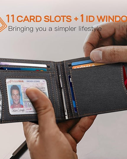 RUNBOX Slim Wallet for Men Genuine Leather RFID Blocking Bifold Minimalist Front Pocket Mens Wallet with Money Clip Thin Gift Box
