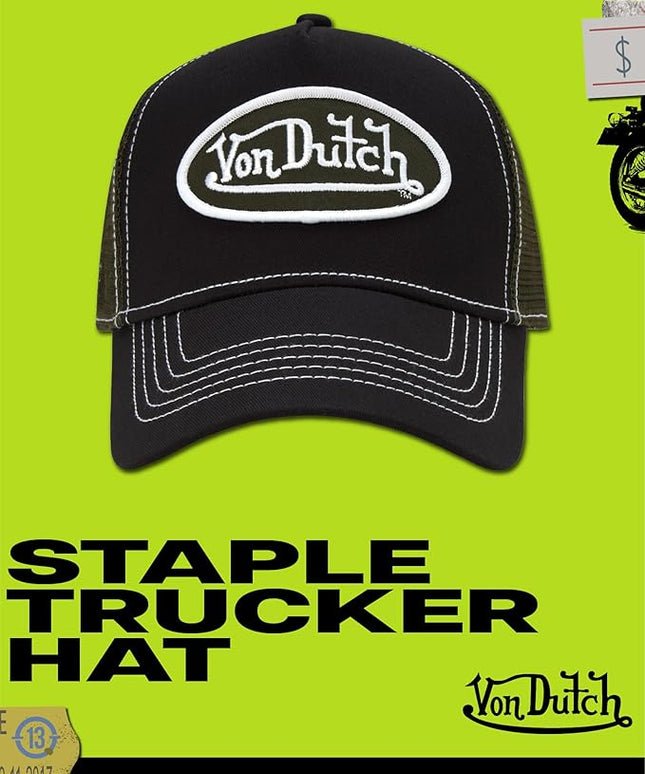 Von Dutch Unisex Trucker Hat - Curved Bill Mesh Back Retro Classic Adjustable Snapback Baseball Cap for Men and Women
