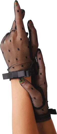 Sacina Goth Black Mesh Lace Bow Gloves, Gothic Y2k Lolita Vintage Costume Accessories