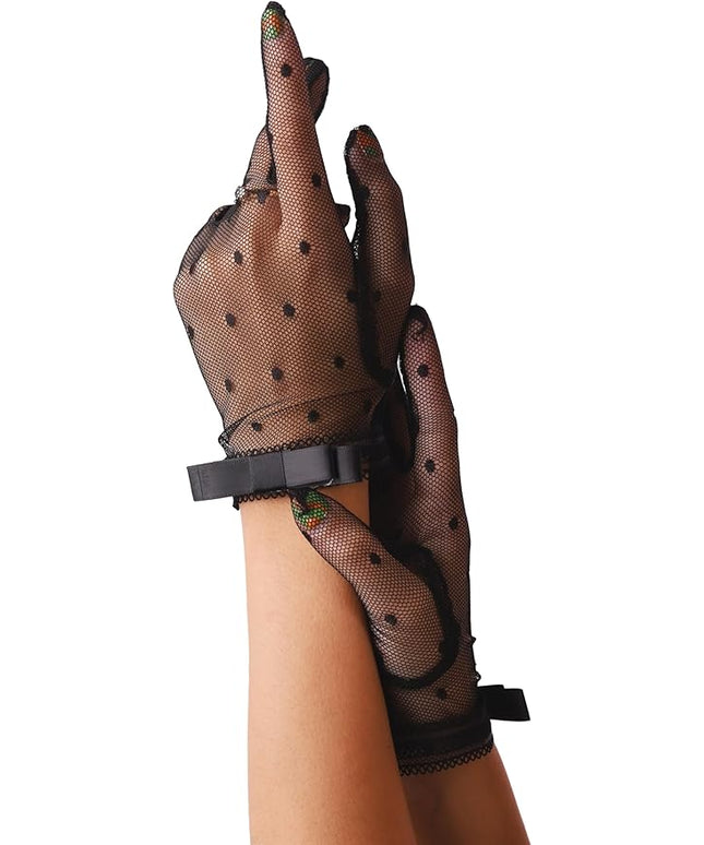 Sacina Goth Black Mesh Lace Bow Gloves, Gothic Y2k Lolita Vintage Costume Accessories