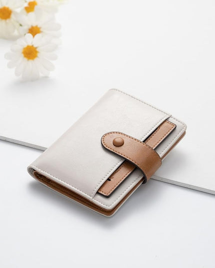 Alldaily Small RFID Blocking Leather Wallet for Women, Bifold with 10 Card Slots and Zipper Pocket (White&Brown)