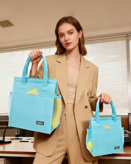 Fmeida Insulated Lunch Bag Women Men, 9L Large Lunch Bags with Multiple Pockets, Reusable Thermal Cooler Tote for Work, Office, Picnic, Travel | Hook and Loop Closure, Sky Blue