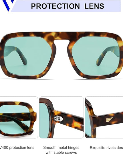 VANLINKER Oversized Retro Square Aviator Sunglasses for Women Men 70s Vintage Style Trendy Big Flat Top Sun Glasses VL9826