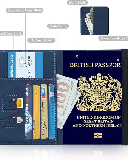 Passport Cover - RFID-Blocking Travel Wallet - Navy - Unisex Adults