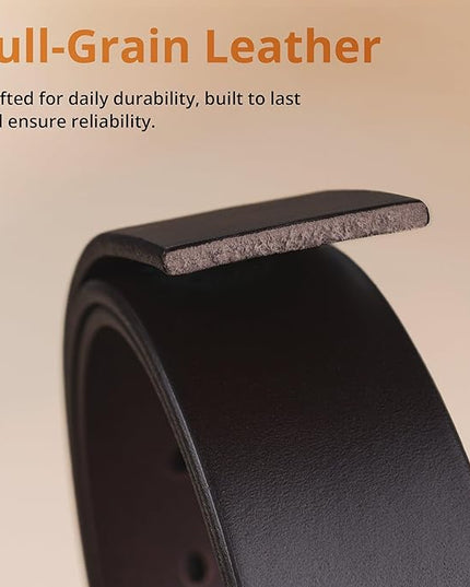 Buffway Men’s Full Grain Leather Belt – Solid One-Piece Leather, 1.5” Wide for Jeans & Business Casual, Gift Box Included