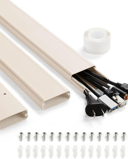 47in(3 x L15.7in) TV Cord Hider, YCLYC Cord Hider for Wall Mount TV, Large Cable Hider, Paintable Wire Covers for Cords, Cable Management Cord Organizer, Wire Hiders for TV on Wall W2 x H0.7in, Beige