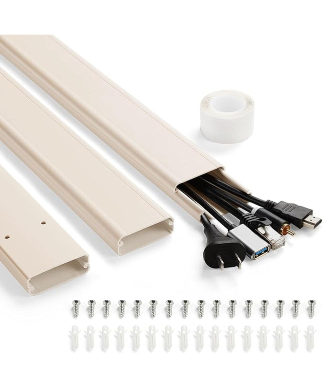 47in(3 x L15.7in) TV Cord Hider, YCLYC Cord Hider for Wall Mount TV, Large Cable Hider, Paintable Wire Covers for Cords, Cable Management Cord Organizer, Wire Hiders for TV on Wall W2 x H0.7in, Beige