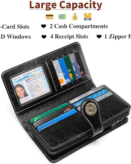 SENDEFN Wallets for Women Leather Credit Card Holder with RFID Blocking Large Capacity Wristlet | with RFID Blocking, Large Capacity, Wristlet, with RFID Blocking, Large Capacity, Wristlet