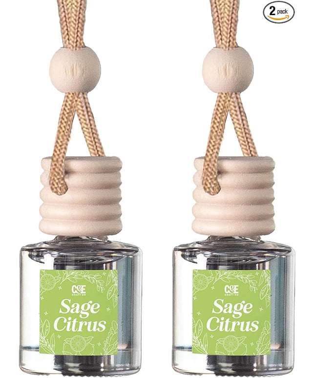 C&E Craft Co Hanging Car Air Freshener Diffuser 2 Pack, Long Lasting Fragrance Oil Car Freshener, Glass Bottle Auto Air Freshener, Made in USA (Sage Citrus)