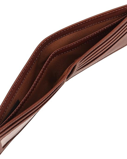 BOTANNER Genuine Leather Bifold Mens Wallet Slim RFID Blocking 5 Credit Card Slots 1 ID Window 2 Sections for Bills 2 Additional Slots | Dark walnut brown