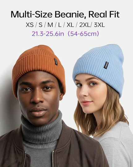 Zylioo Plus Size Fleece Lined Beanie Hat,2XL/XL/L/M/S Thermal Knitted Hat,Winter Warm Lined Snow Hats for Women Men
