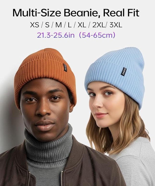 Zylioo Plus Size Fleece Lined Beanie Hat,2XL/XL/L/M/S Thermal Knitted Hat,Winter Warm Lined Snow Hats for Women Men