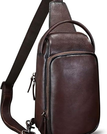 Genuine Leather Sling Bag Retro Crossbody Backpack Handmade Chest Shoulder Hiking Daypack Fanny Purse