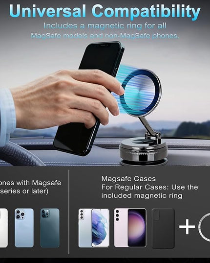Magnetic Phone Holder for Car, Universal 360 Adjustable Vacuum Magnetic Phone Holder Mount Foldable for iPhone 17 Pro Max 16 15 14 13 12 Plus for Car/Gym/Mirror/Kitchen