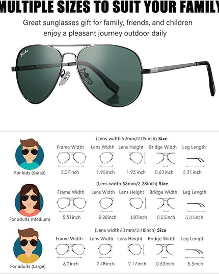 Pro Acme Classic Polarized Aviator Sunglasses 100% UV Protection, 52mm 58mm 63mm