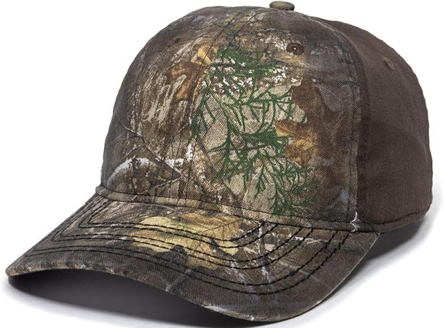 Realtree Edge Stained Camo Hunting Hat – Low Profile Structured Baseball Cap with Frayed Visor, Adjustable Snapback, One Size