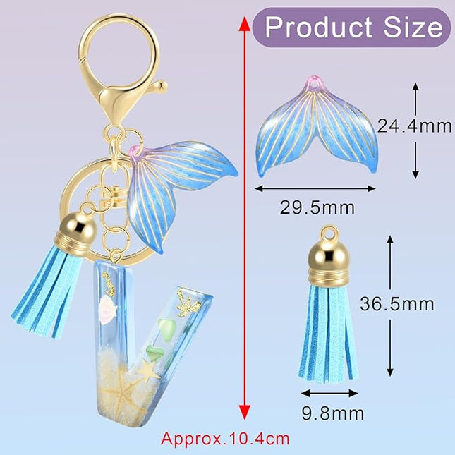 Initial letter Keychains for Women, Ocean Series Avowing Protect Earth Environment, Tassel Cute Car Keychain Initial Key Chain Keyring for Bookbag Handbag Backpack Charm Key Ring Unisex (Letter V)