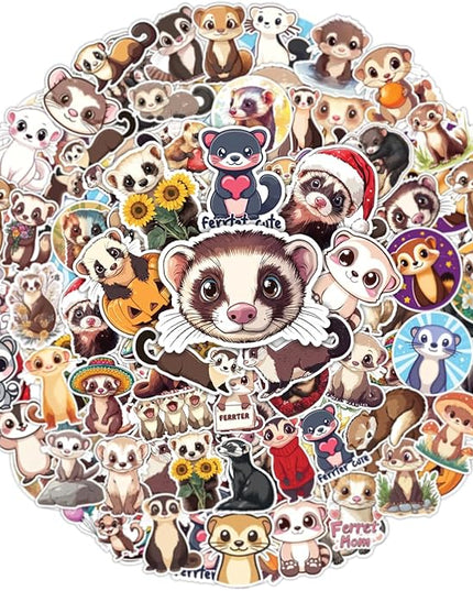 64pcs Ferret Stickers - Ferret Lover Gifts Waterproof Decals for Water Bottles Laptop Luggage Computer Scrapbooking Teens Adults Girls Kids Funny Party Birthday Decorations