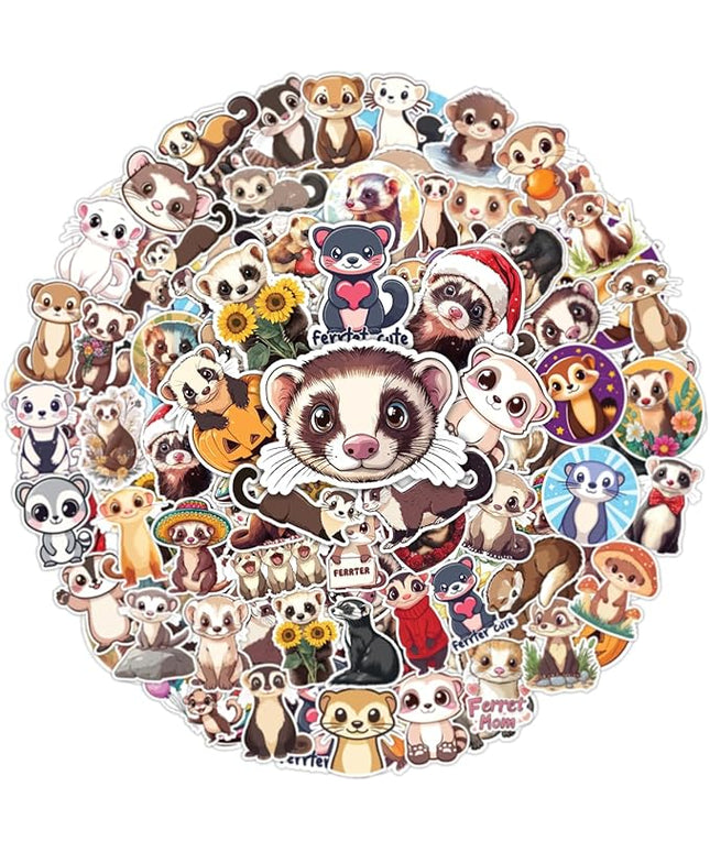 64pcs Ferret Stickers - Ferret Lover Gifts Waterproof Decals for Water Bottles Laptop Luggage Computer Scrapbooking Teens Adults Girls Kids Funny Party Birthday Decorations