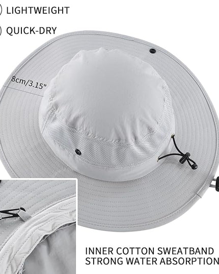 Home Prefer UPF50+ Mens Sun Hat Wide Brim Womens UV Protection Beach Bucket Hat for Fishing Hiking Snap Up Cowboy Hat