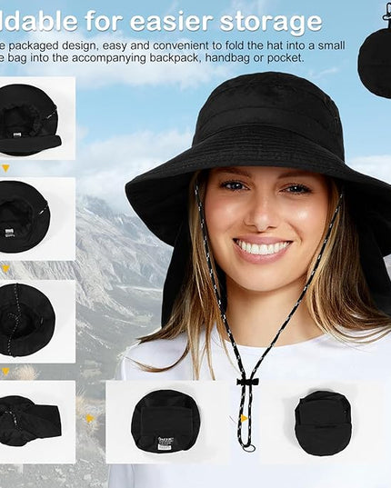 Water-Resistant Sun UPF 50+ Bucket Hat Protection Packable Brimmed Boonie for Women Men Summer Lightweight Hiking Outdoor Cap