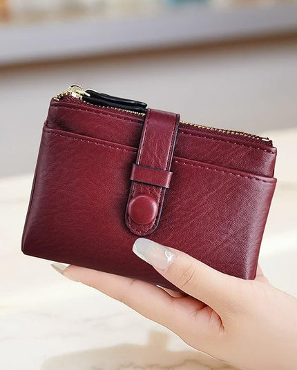 AOXONEL Women's Wallets Leather Wallets for Women Rfid Small Ladies Wallet Billfolds for Women,Trifold Mini Wallets for Women with Double Zipper Coin Pocket (Red)