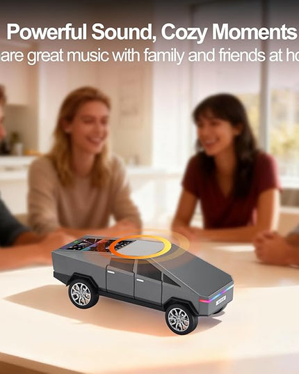 Futuristic Pickup Truck Replica Bluetooth Speaker with LED Display Screen – TWS Stereo, FM, USB/TF Playback, LED Lights, Built-in Mic, Gift for Car Lovers & Tech Fans (Gray)