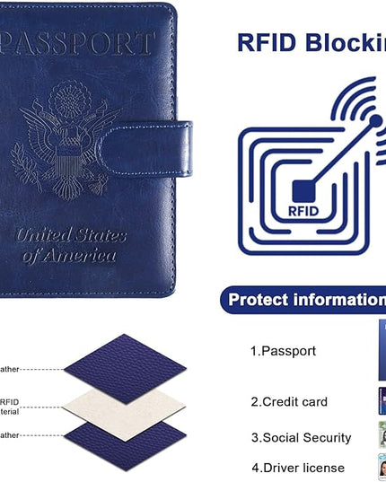Sizobi Passport Holder for Travel,RFID Passport Cover Wallet for Women Men,Leather Passport Book Card Holder Case for International Travel Must Haves Accessories,Cruise Ship Essentials Gifts,Dark Blue