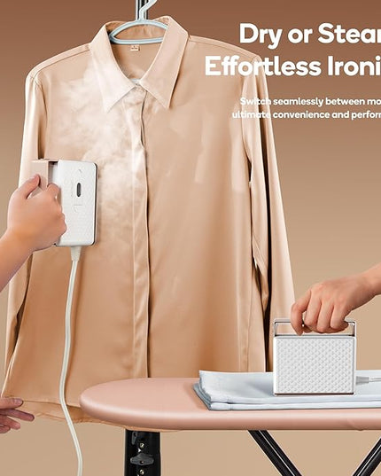 Newbealer Travel Steam Iron for Clothes, Global Voltage 100-240V Handheld Steamer, 293℉ Dry Ironing, Non-Stick Ceramic Soleplate, Horizontal & Vertical Steaming, Auto-off, Silicone Rest & Zipper Bag