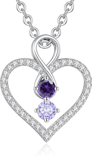 LOUISA SECRET Infinity Double Birthstone Necklace, 925 Sterling Silver Tiny Pendant Heart Necklace for Women Wife Her, Best Jewelry Gift Heart Jewelry Meaningful Gift for Valentine's Day, Christmas, Birthday Anniversary