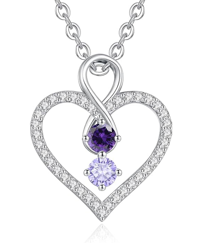 LOUISA SECRET Infinity Double Birthstone Necklace, 925 Sterling Silver Tiny Pendant Heart Necklace for Women Wife Her, Best Jewelry Gift Heart Jewelry Meaningful Gift for Valentine's Day, Christmas, Birthday Anniversary