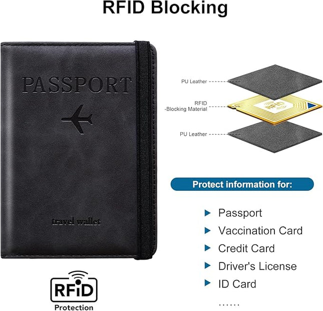 Passport Holder for Travel Women and Men RFID Passport Holder with Card Slots Holder Passport Case Passport cover Passport Wallet Travel Essentials and Accessories (Elastic, Black)