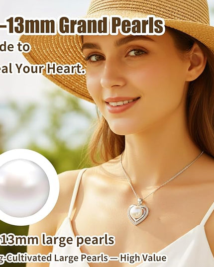 Gifts for Wife Pearl Double Heart I Love You Forever Necklace Jewelry for Women Anniversary Women Necklaces Birthday Gift Ideas, Mothers Day Valentines Christmas for Girlfriend Mom Daughter