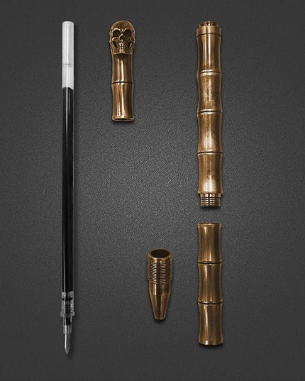 Vintage Brass Gel Pen - Luxury Skull Design with Removable Twist Cap, Refillable, Designed for Smooth Writing