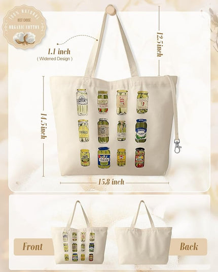 Large Tote Bag for Women - Aesthetic Cute Big Canvas Bags with Zipper Cotton Shoulder Bag for Gym, Travel, Work