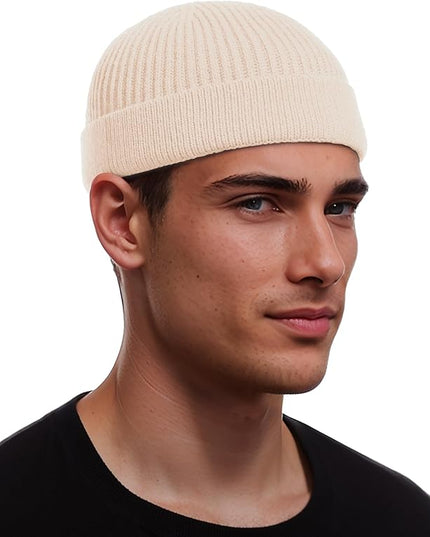 vidsel Thin Wool Fisherman Beanie for Men Women, Short Knit Cuff Trawler Watch Hats