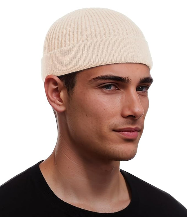 vidsel Thin Wool Fisherman Beanie for Men Women, Short Knit Cuff Trawler Watch Hats