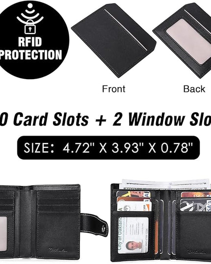 BOSTANTEN Women Leather Wallet RFID Blocking Small Bifold Zipper Pocket Wallet Card Case Purse with ID Window