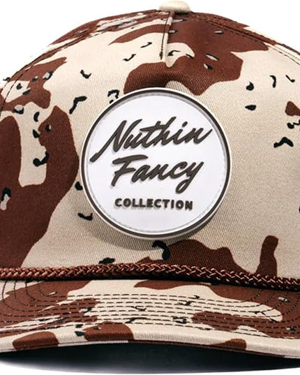 Nuthin Fancy CO Rambler Camo Snapback Hat, 6-Panel with Logo Patch, Pre-Curved Bill and Adjustable Plastic Snap, Desert