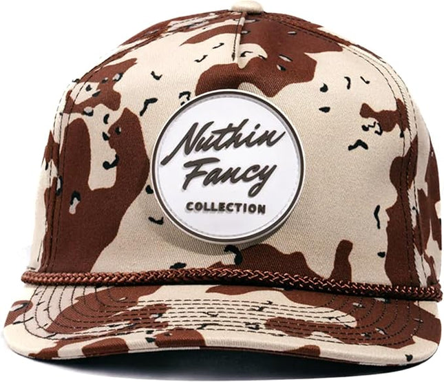 Nuthin Fancy CO Rambler Camo Snapback Hat, 6-Panel with Logo Patch, Pre-Curved Bill and Adjustable Plastic Snap, Desert